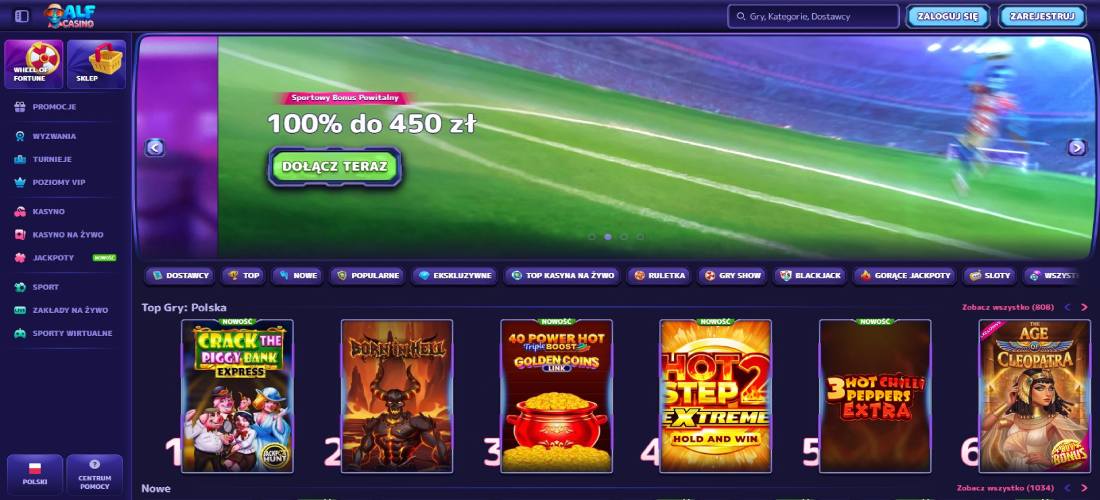 Strona główna Alf Casino — kasyno internetowe z bonusem powitalnym dla graczy z Polski