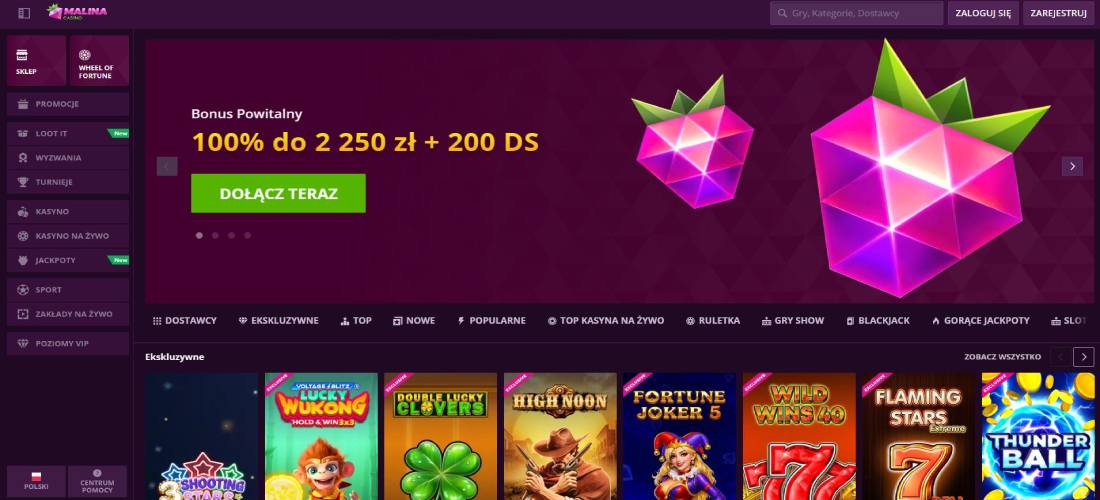 Strona główna Malina Casino — kasyno mobilne z grami na żywo dla polskich graczy