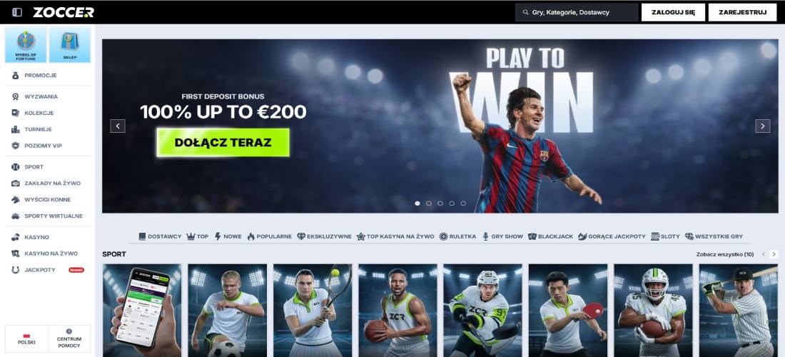 Strona główna kasyna Zoccer — kasyno na prawdziwe pieniądze z bonusem powitalnym